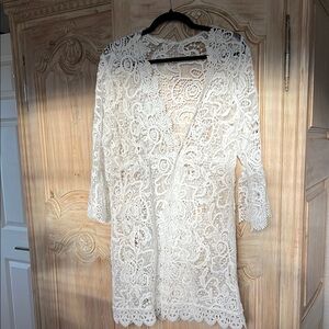 White Lace Floral Swim Coverup